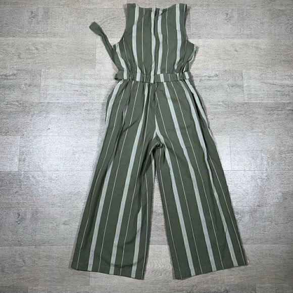 Lucky Brand Daisy Jumpsuit Green Striped V-neck Wide Leg Cropped Pant Women’s XS - Picture 14 of 16